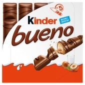 Kinder Bueno Wafel w mlecznej czekoladzie wypełniony mleczno-orzechowym nadzieniem 107,5 g (5 sztuk)