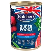 Butcher's Super Foods Karma dla dorosłych psów kawałki w galaretce z wołowiną i flaczkami 400 g