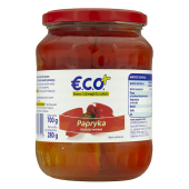 ECO+ Papryka czerwona marynowana w ćwiartkach 700g