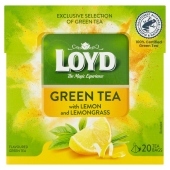 Loyd Herbata zielona aromatyzowana o smaku cytryny z trawą cytrynową 30 g (20 x 1,5 g)