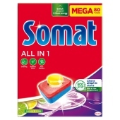 Somat All in 1 Lemon & Lime Tabletki do mycia naczyń w zmywarkach 1408 g (80 x 17,6 g)