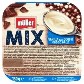 Müller Mix Jogurt o smaku waniliowym z kulkami zbożowymi w czekoladzie mlecznej i białej 130 g