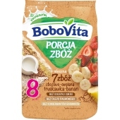 BoboVita Porcja Zbóż Kaszka mleczna 7 zbóż zbożowo-owsiana truskawka-banan po 8 miesiącu 210 g