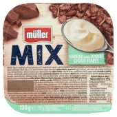 Müller Mix Jogurt o smaku waniliowym z płatkami kukurydzianymi oblanymi czekoladą mleczną 130 g