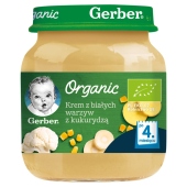 Gerber Organic Krem z białych warzyw z kukurydzą dla niemowląt po 4. miesiącu 125 g