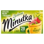 Minutka Herbata zielona aromatyzowana o smaku maliny i truskawki 28 g (20 x 1,4 g)