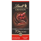 Lindt Creation 70 % Cacao Ciemna czekolada z musem czekoladowym nadzieniem wiśniowym z chilli 150 g