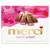 merci Yoghurt & Fruit 4 rodzaje jogurtowo-owocowych specjałów czekoladowych 250 g