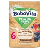 BoboVita Porcja zbóż Delikatna mleczna owsianka z ryżem jagoda-jeżyna-truskawka po 6 miesiącu 210 g