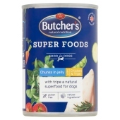 Butcher&#39;s Super Foods Karma dla dorosłych psów kawałki w galaretce z kurczakiem i flaczkami 400 g