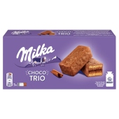 Milka Choco Trio Ciastko biszkoptowe z nadzieniem kakaowym oblane czekoladą mleczną 150 g (5 sztuk)