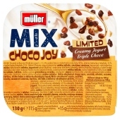 Müller Mix Choco Joy Jogurt słodzony aromatyzowany z mieszanką białej mlecznej czekolady 130 g