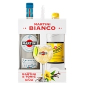 Martini Bianco Aromatyzowany napój na bazie wina 1 l i Shweppes Indian Tonic Napój gazowany 0,9 l