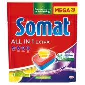 Somat All in 1 Extra Lemon & Lime Tabletki do mycia naczyń w zmywarkach 1245 g (75 sztuk)